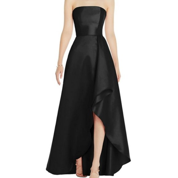 Alfred Sung Black Strapless Satin Gown D832